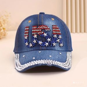 Rhinestone USA Patch Baseball Cap